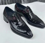 Mens Vintage Wine Red Crocodile Leather Business Lace Up Dress Shoes Rossie Viren