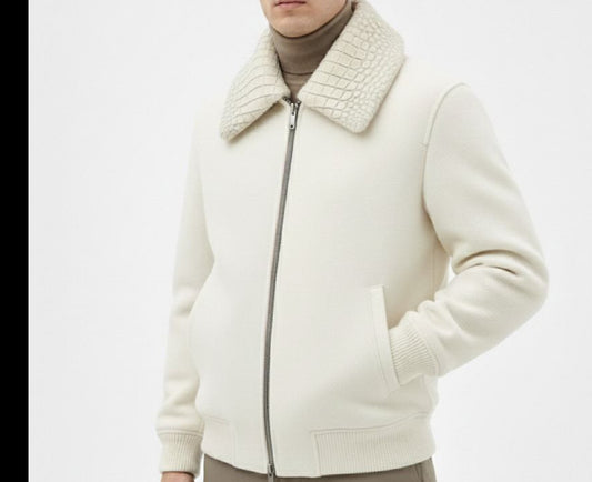 alt
Preordine Giacche da uomo, giacca in cashmere con pelle effetto coccodrillo