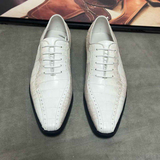alt
Scarpe da coccodrillo, scarpe eleganti da uomo con lacci in pelle di coccodrillo bianco Himalaya