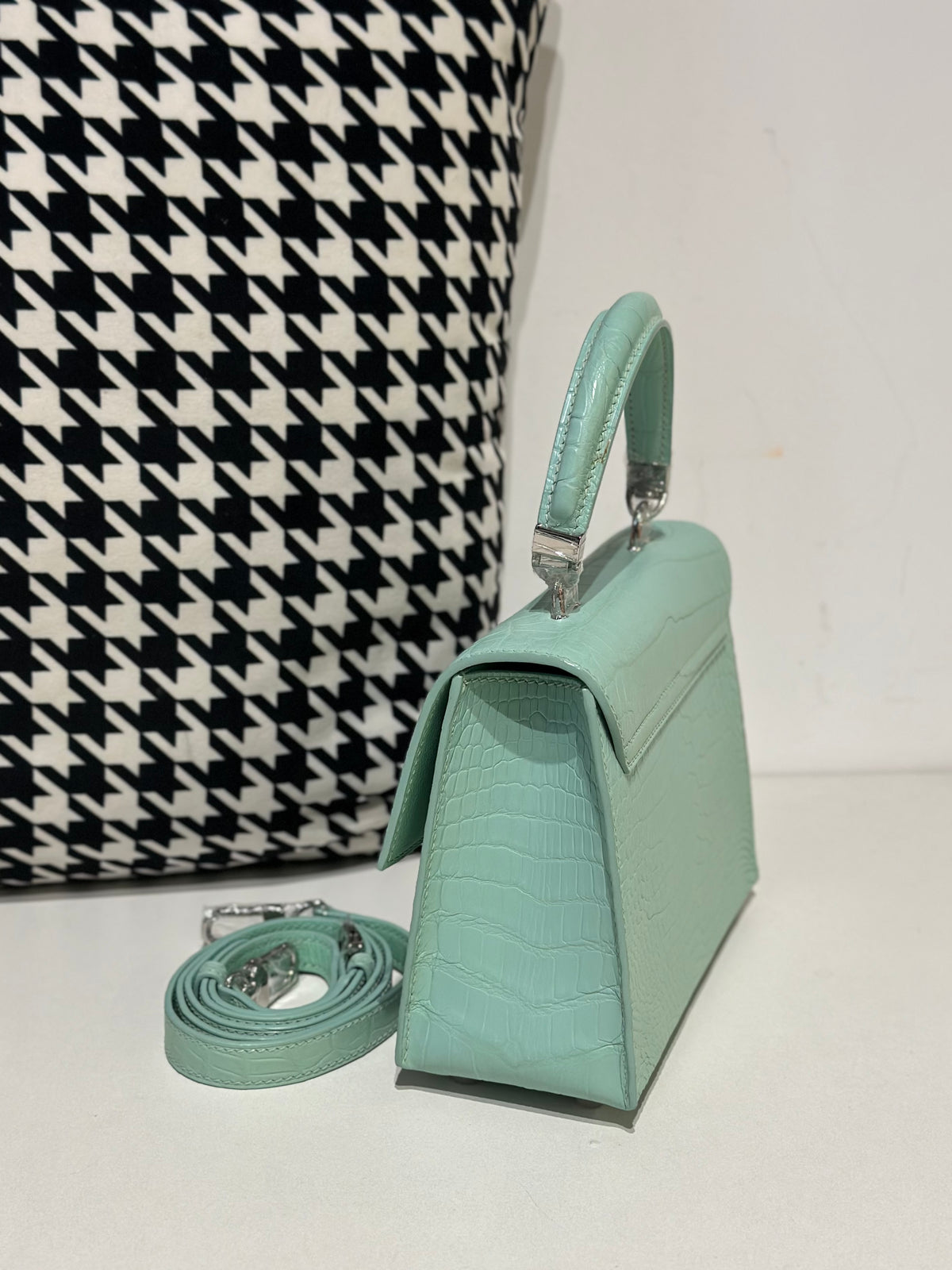Crocodile Leather Top Handle Bag Green