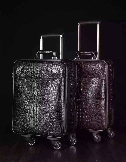 Genuine Crocodile Leather Laptop Trolley Luggage Bags Case ,Travel Luggage Bags