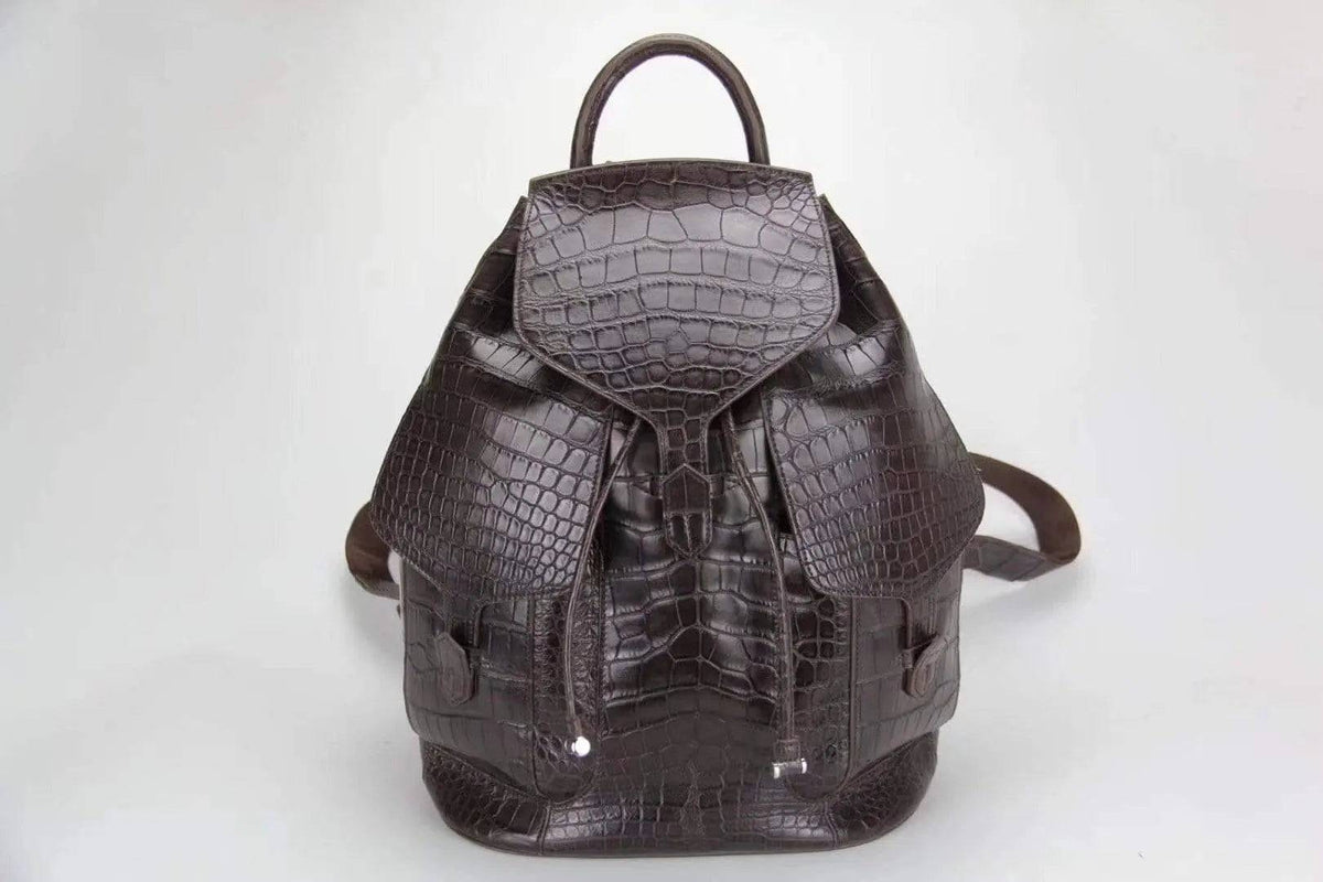 Zaino in pelle autentica di pancia di coccodrillo marrone