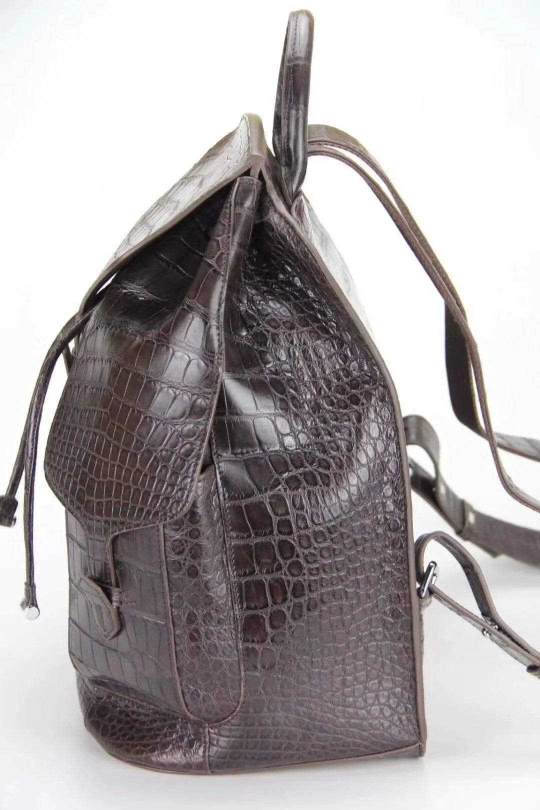 Zaino in vera pelle di pancia di coccodrillo marrone