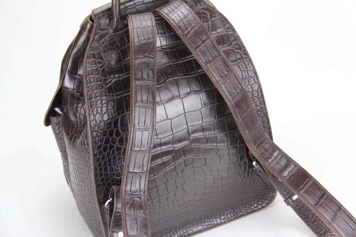 Zaino in vera pelle di pancia di coccodrillo marrone
