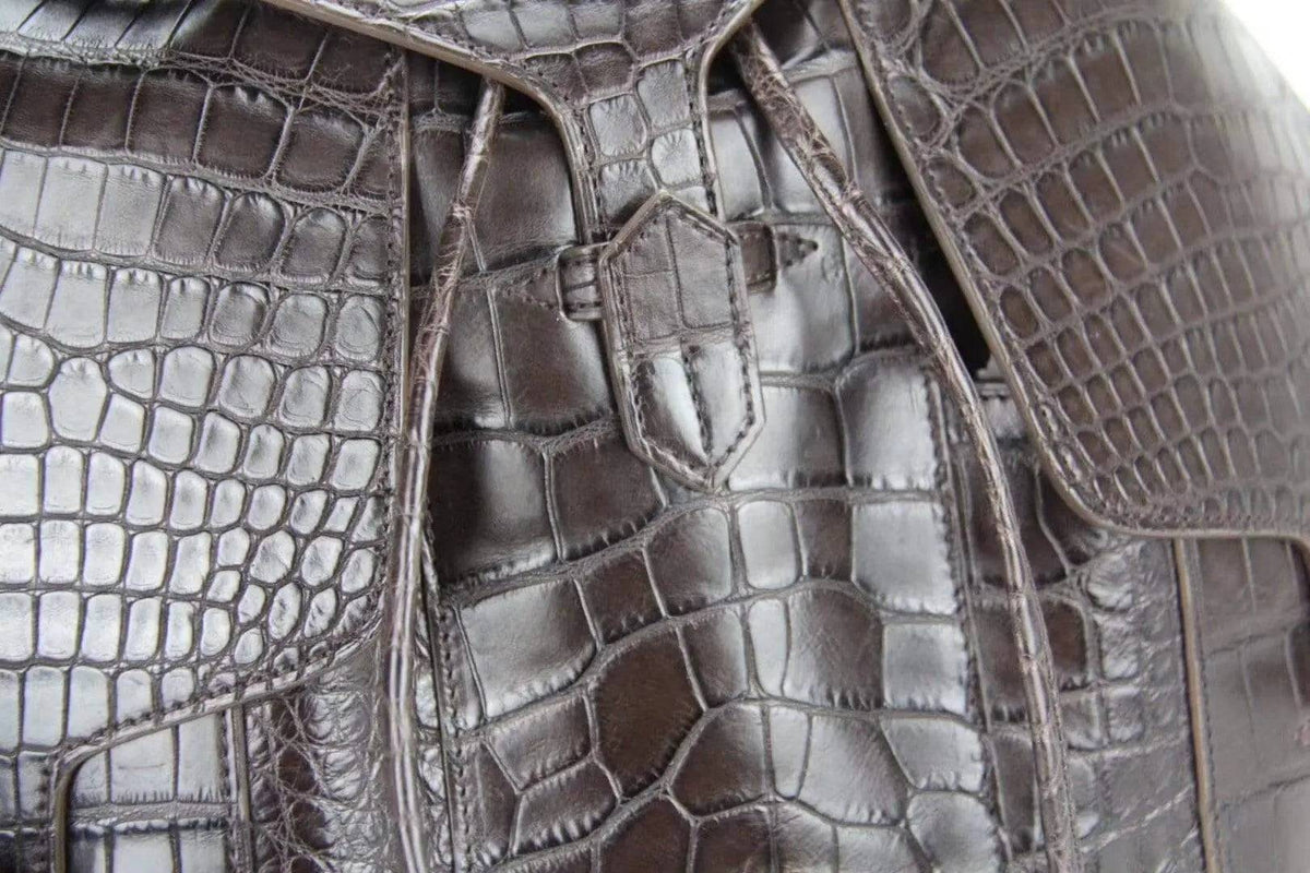 Zaino marrone in vera pelle di pancia di coccodrillo