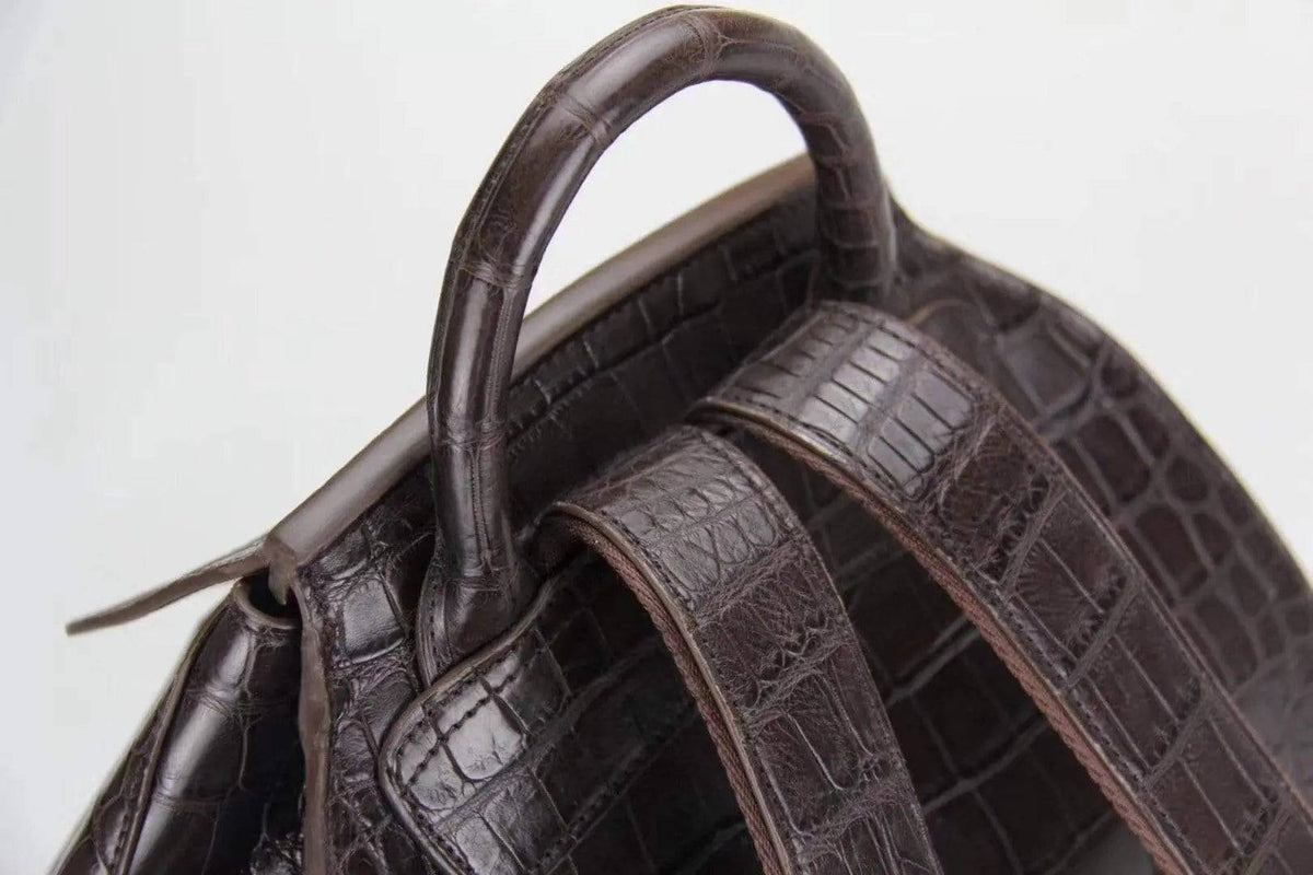Zaino in vera pelle di pancia di coccodrillo marrone