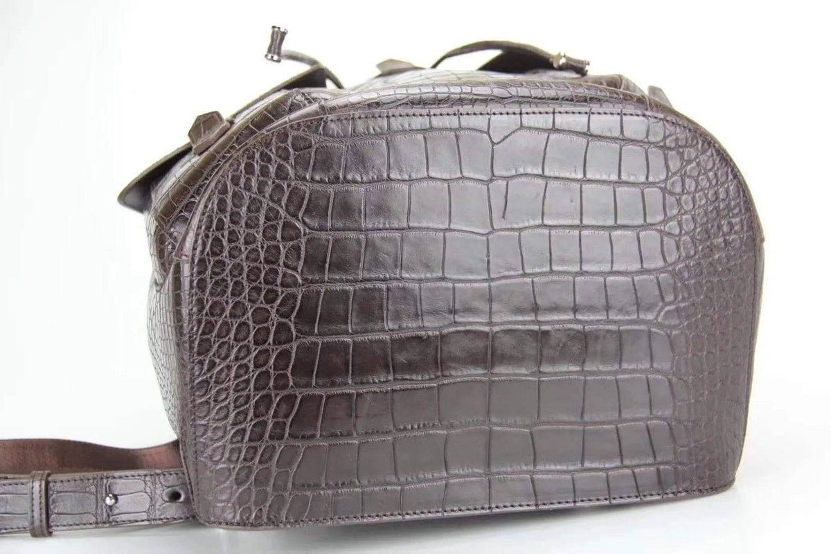 Zaino in vera pelle di pancia di coccodrillo marrone