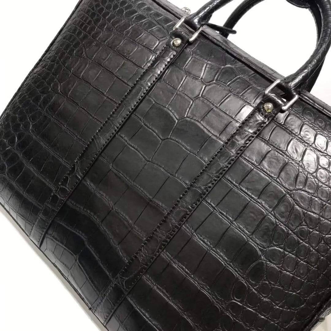 Borsa ventiquattrore di lusso in vera pelle di coccodrillo nera grande