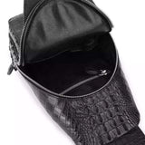 Genuine Crocodile Leather Mens Sling Chest Bag Backpack Black