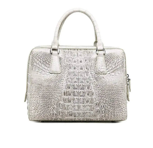 Genuine Crocodile Leather White Boston Satchel Bag