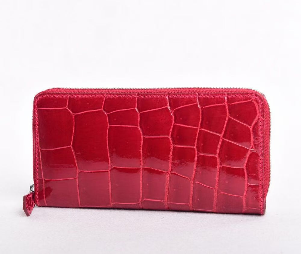 High Shiny Genuine Crocodile Skin Leather Zip Wallets