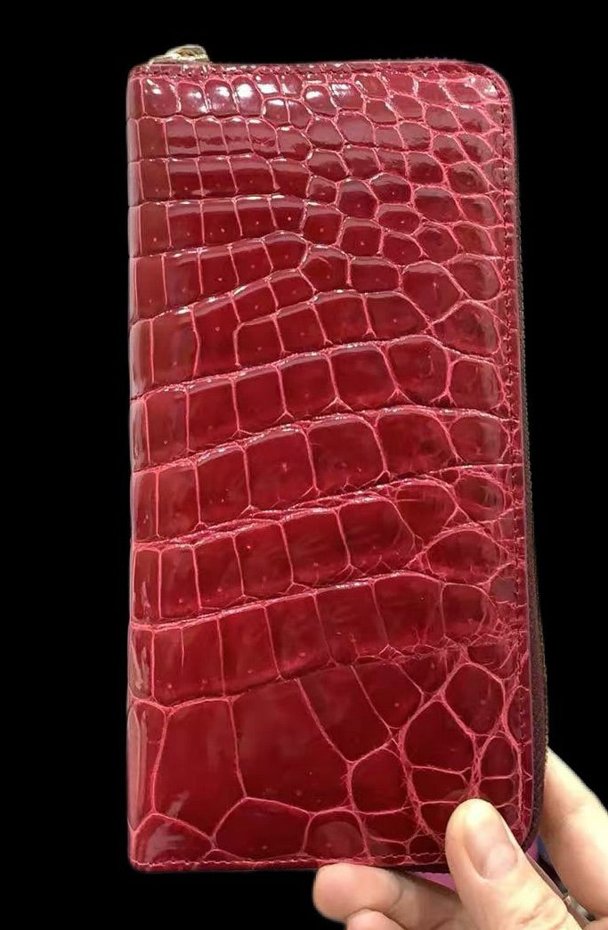 High Shiny Genuine Crocodile Skin Leather Zip Wallets