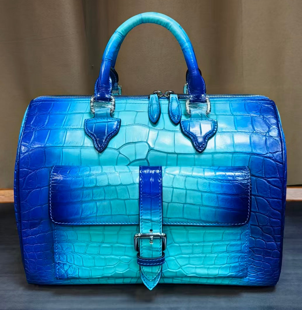 Preorder Womens Vintage Crocodile Leather Satchel Bag