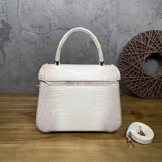 Himalaya White Crocodile Skin Leather Top Handle Bags