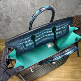 Genuine Crocodile Skin Leather 40cm Oversized  Padlock Business Handbags Office Bags Vintage Turquoise Green Color