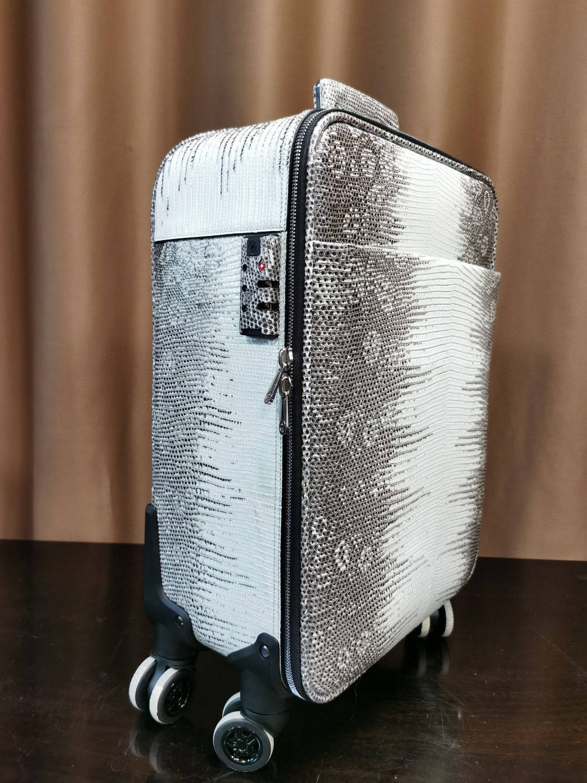 Valigia trolley/roll-aboard in pelle di lucertola, borsa da weekend/viaggio, trolley case, ruote universali, 18 pollici