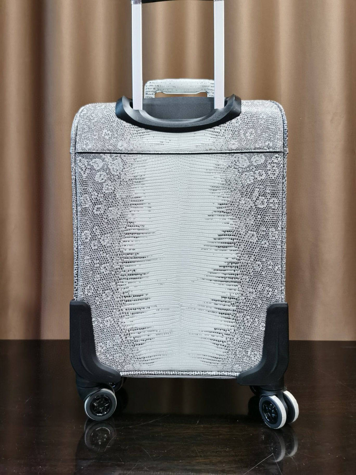 Valigia trolley/roll-on in pelle effetto lucertola, borsa da weekend/viaggio, trolley universale con ruote, 18 pollici