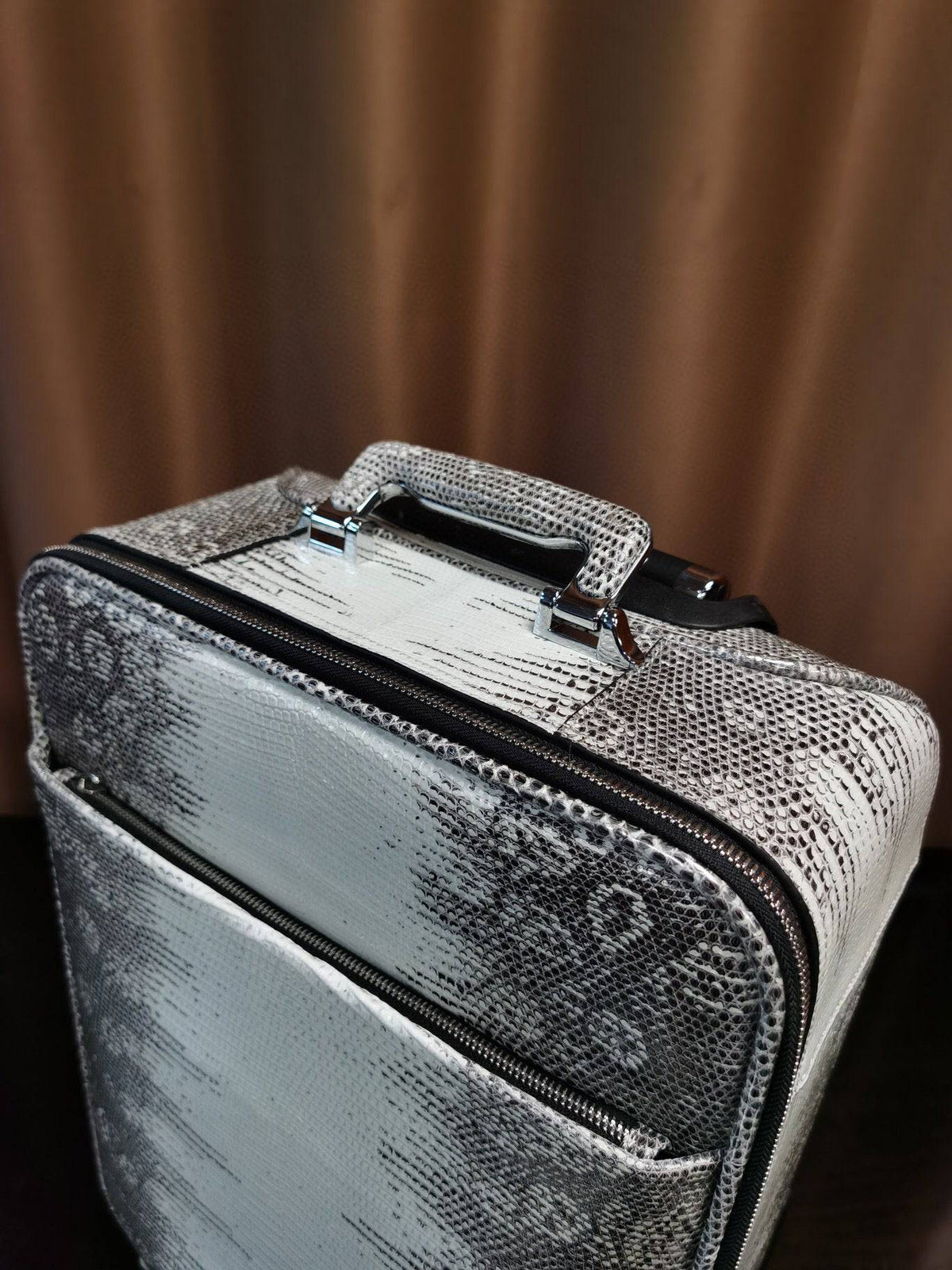 Valigia trolley/roll aboard in pelle effetto lucertola, borsa da weekend/viaggio, trolley case con ruote universali, 18 pollici