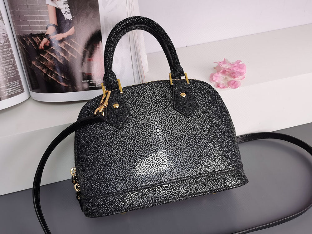 Genuine Stingray Leather Shell Top Handle Bag For Women