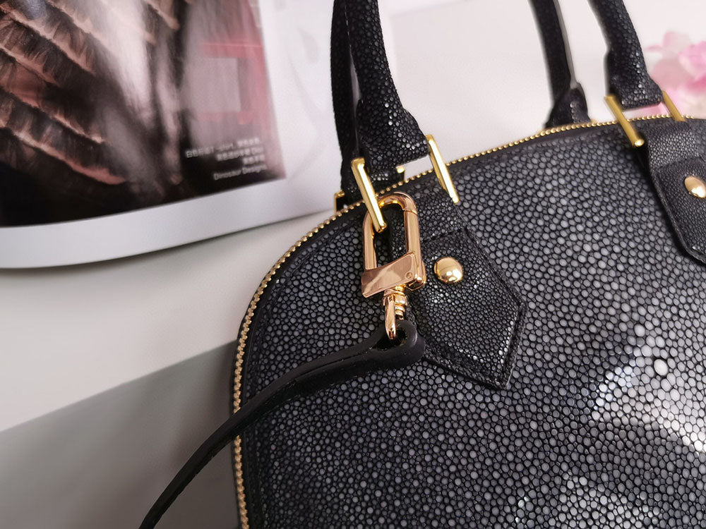 Genuine Stingray Leather Shell Top Handle Bag For Women