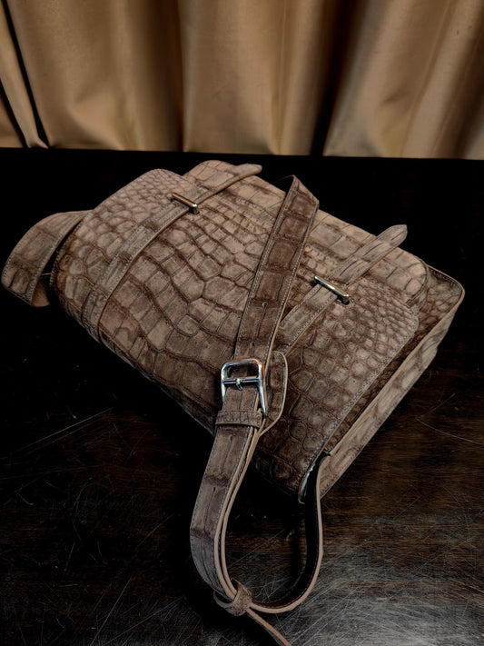 Borsa messenger da postino in pelle nabuk effetto coccodrillo