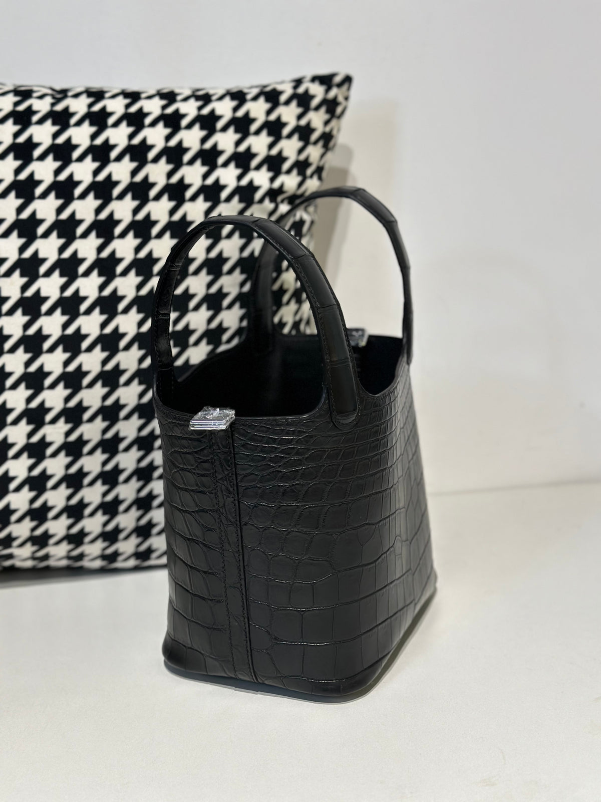 Women's Matt Genuine Crocodile Skin Leather Mini Handle Bag Black