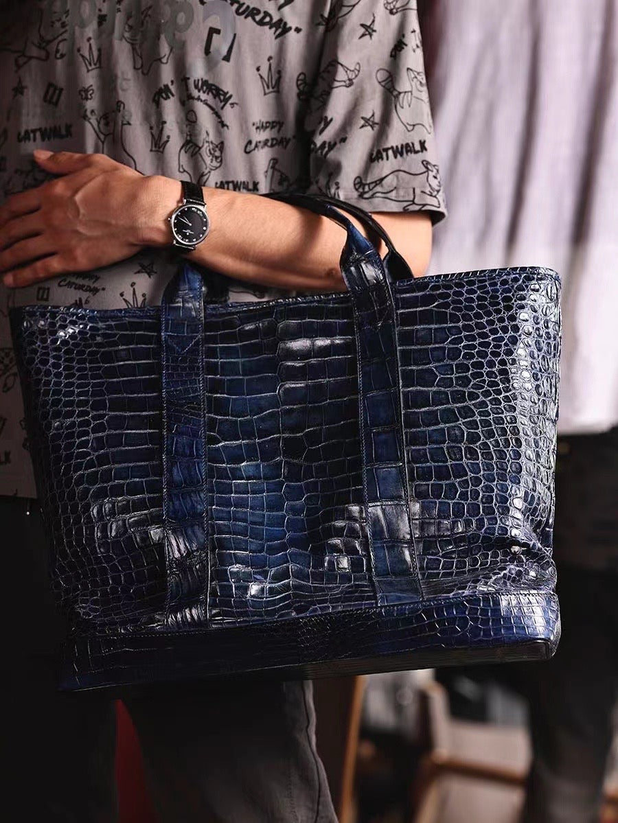 Crocodile Leather Shopper Tote Travel Bag