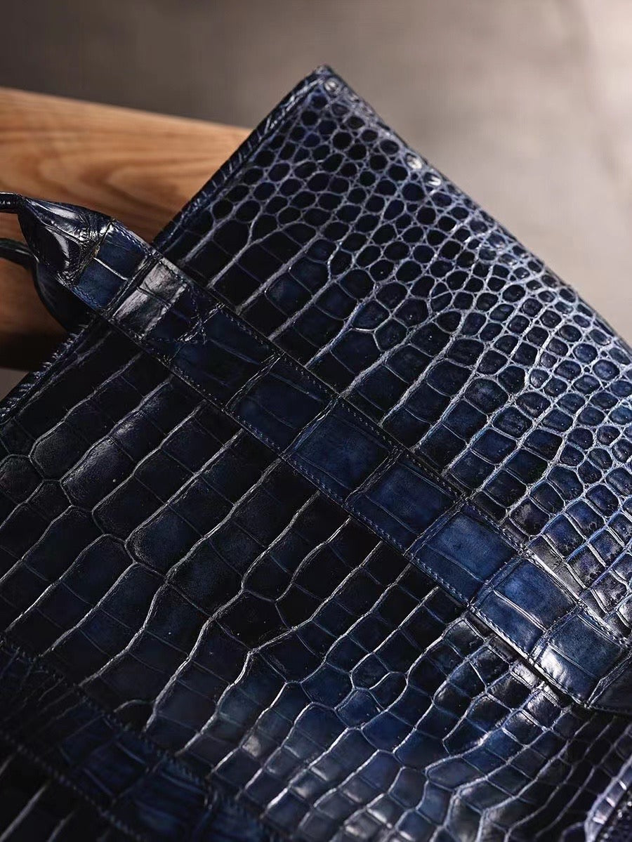 Crocodile Leather Shopper Tote Travel Bag