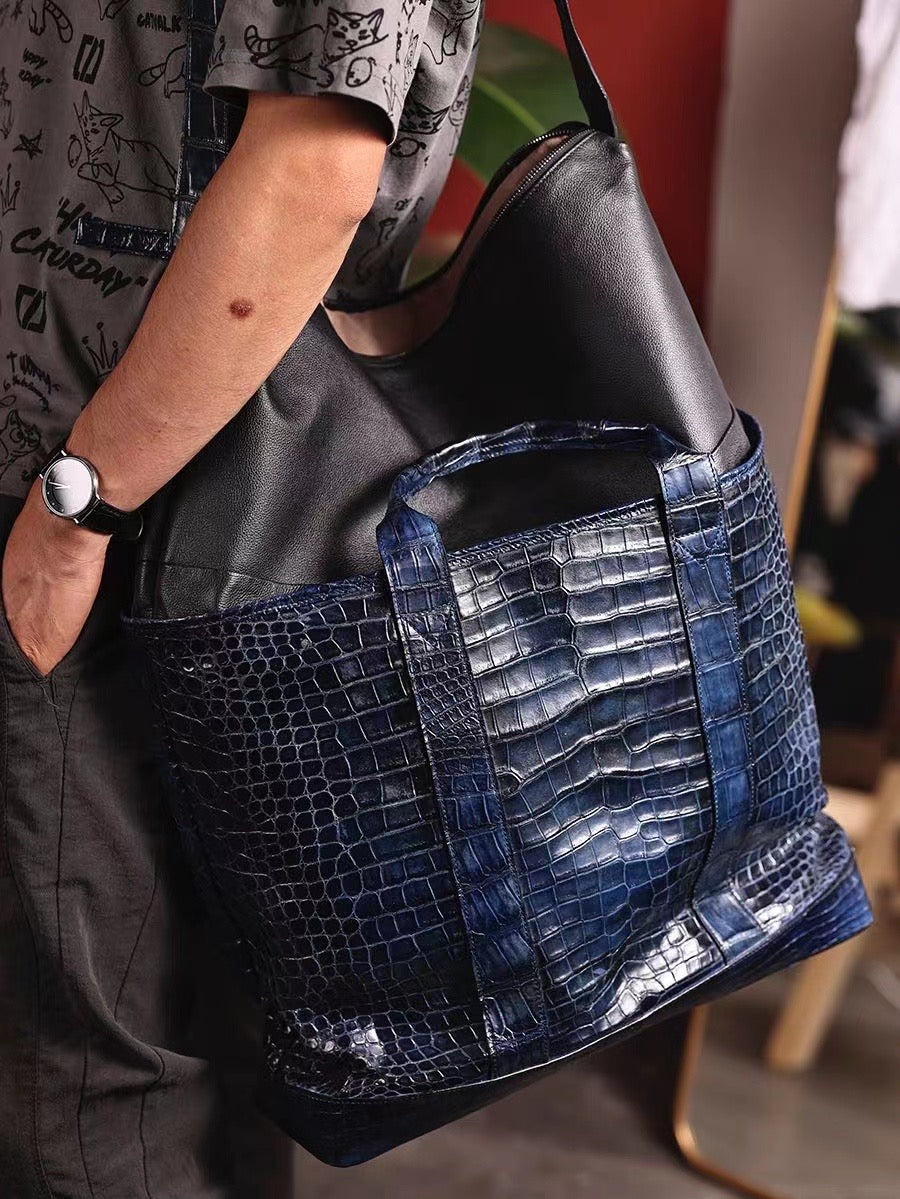 Crocodile Leather Shopper Tote Travel Bag