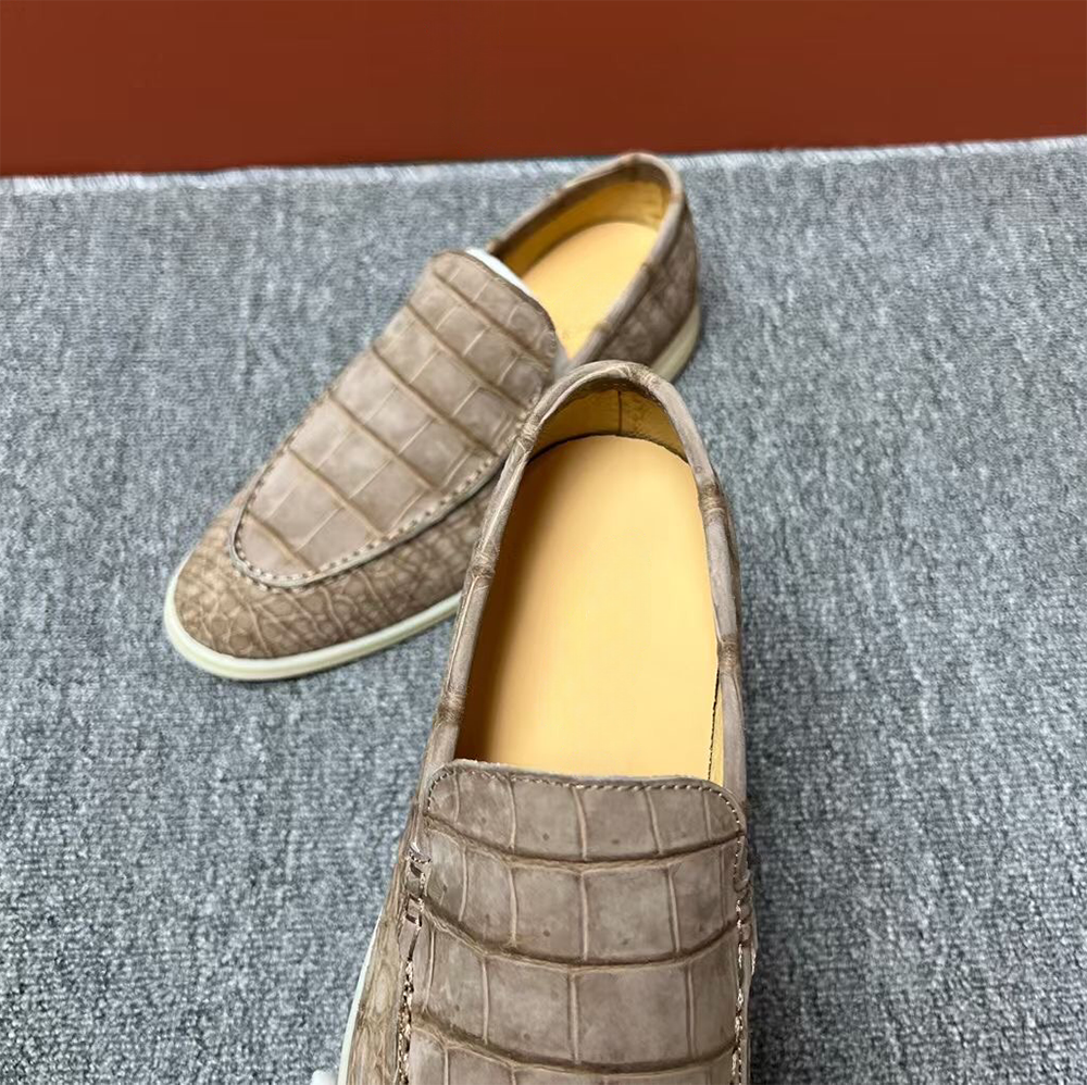 Suede Crocodile Shoes Men s Crocodile Leather Loafers Slip On Dress Shoes Very Comfortable Beige