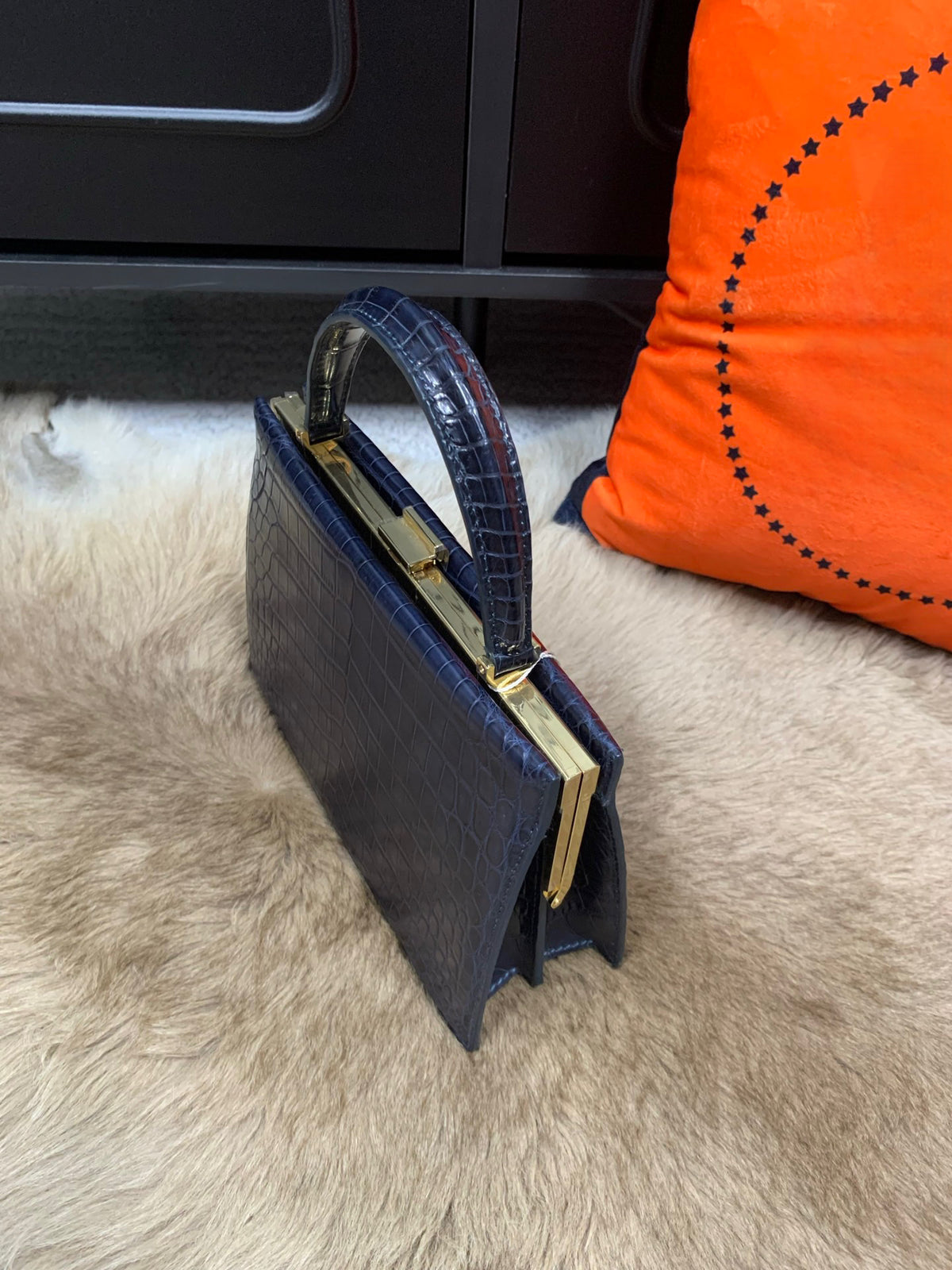 Crocodile Leather Evening Purse Top Handle Clutch Bag