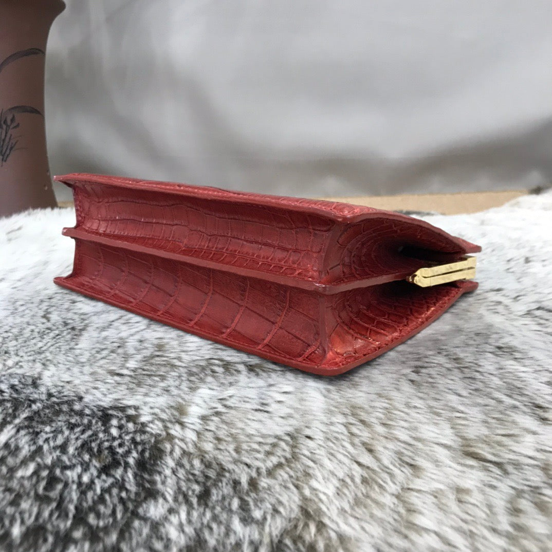 Crocodile Leather Evening Purse Top Handle Clutch Bag