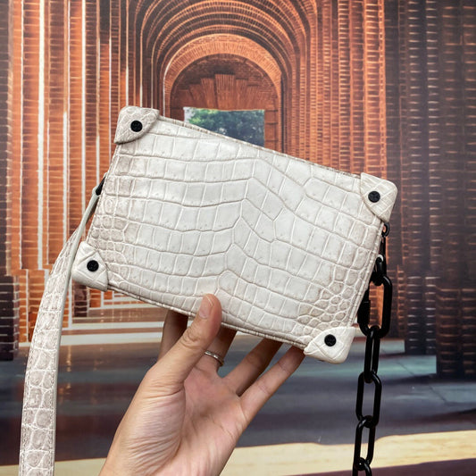 Mini borsa a bauletto, borsa bauletto in pelle effetto coccodrillo