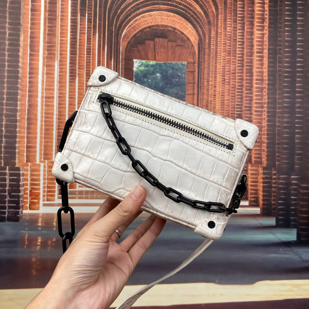 Mini Trunk Box Bag, Crocodile Skin Leather Trunk Box Bag