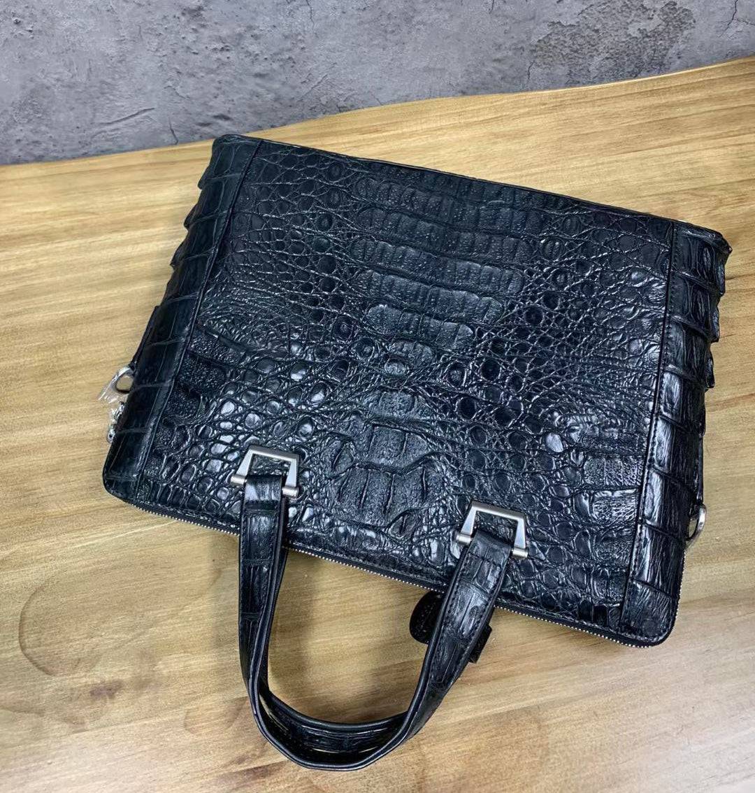 Genuine Crocodile Skin Bone Leather Briefcase 3185 Black