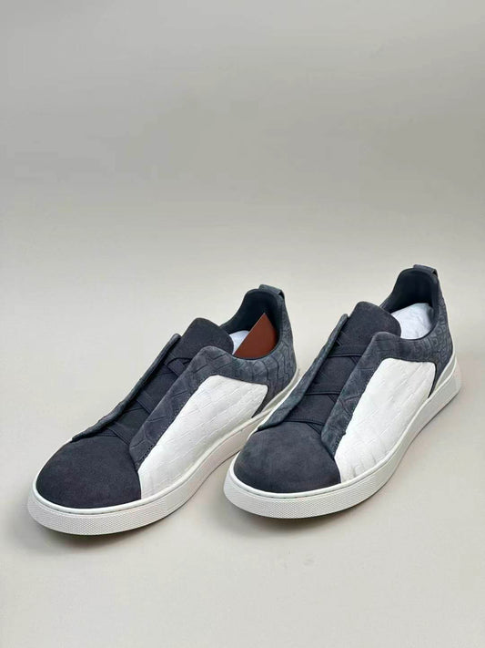 Mocassini bassi da uomo slip-on in pelle mista effetto coccodrillo