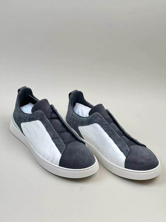 Mocassini bassi da uomo slip-on in pelle mista effetto coccodrillo