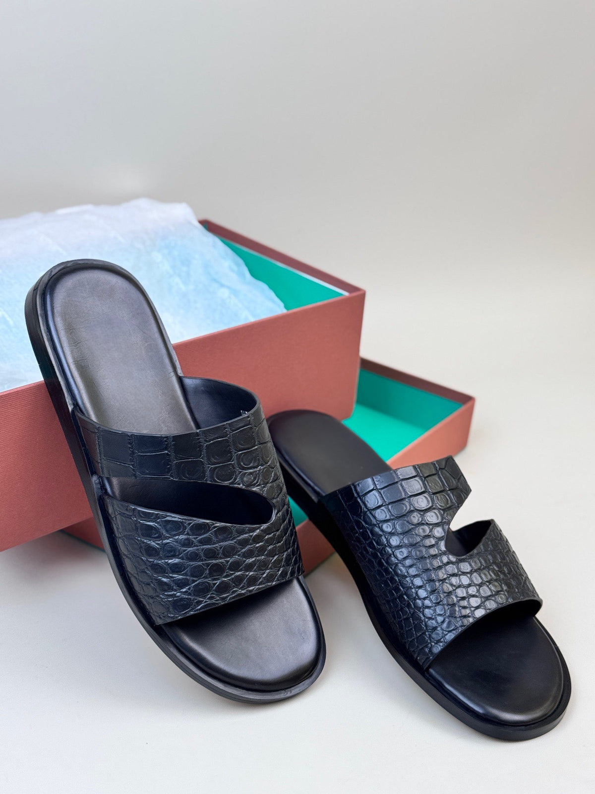 Preorder Crocodile Slippers Men's Crocodile Leather Slippers Green