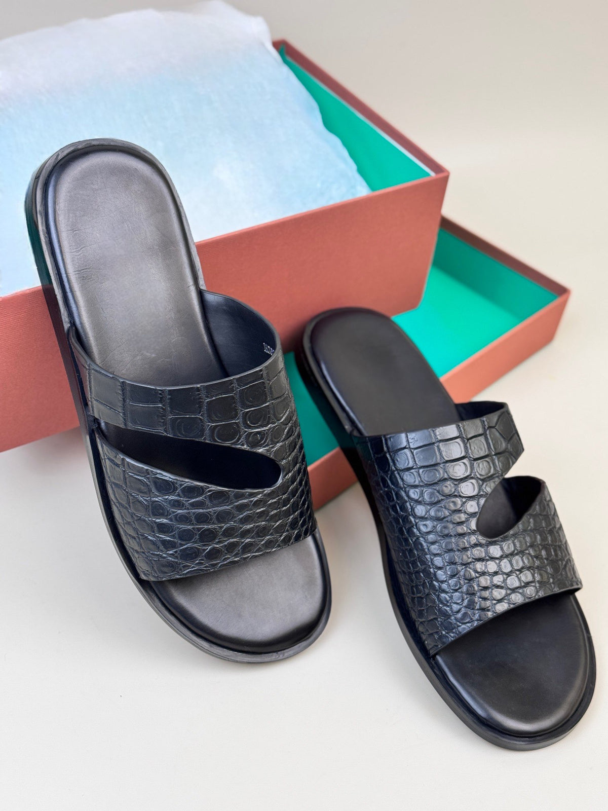 Preorder Crocodile Slippers Men's Crocodile Leather Slippers Green