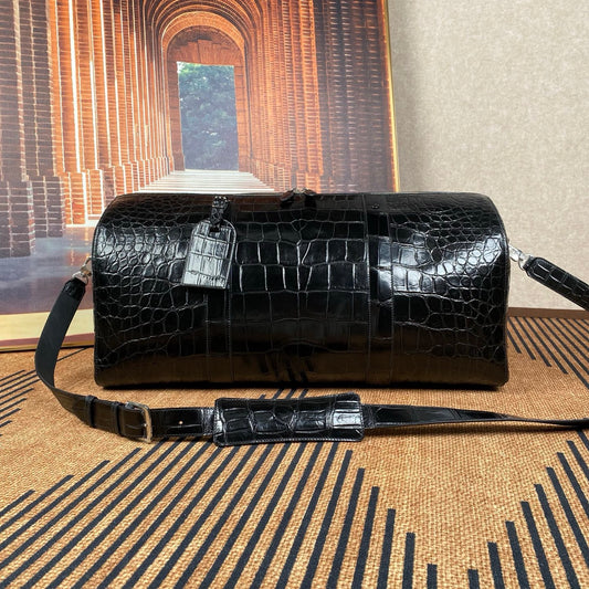 Borsa da viaggio grande tipo duffle in vera pelle di coccodrillo