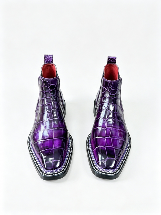 Scarpe in pelle di coccodrillo, stivaletti Chelsea vintage da uomo con cucitura norvegese
