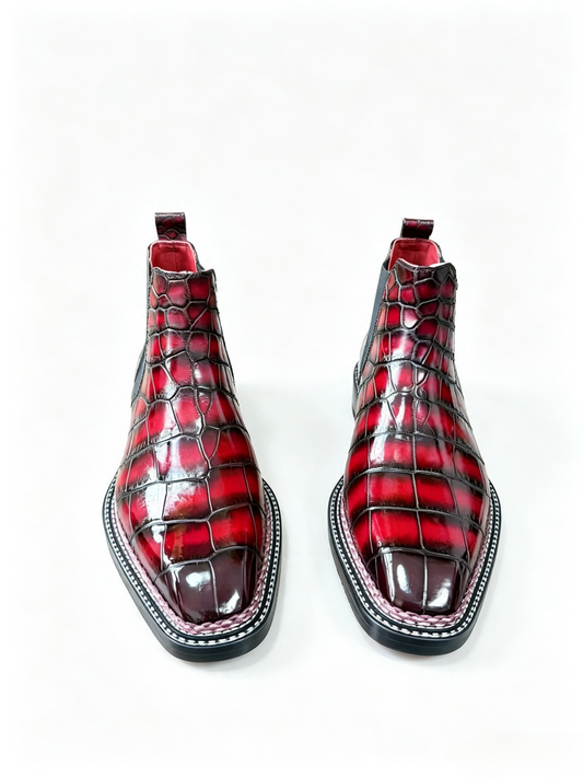 Scarpe in pelle di coccodrillo, stivaletti Chelsea vintage da uomo con cucitura norvegese