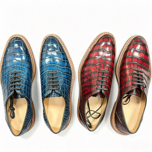 Scarpe da uomo vintage in pelle di coccodrillo con lacci, eleganti