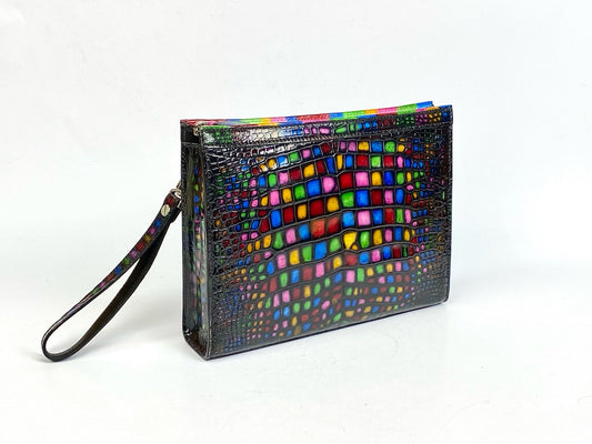 Cucchiaio in pelle effetto pelle di coccodrillo, stile vetrata Rhapsody, clutch stile vetrata da chiesa