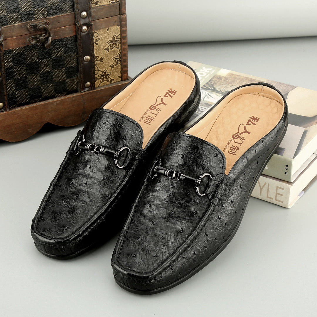 Ostrich Leather Slippers ,Men's Ostrich Leather Slippers