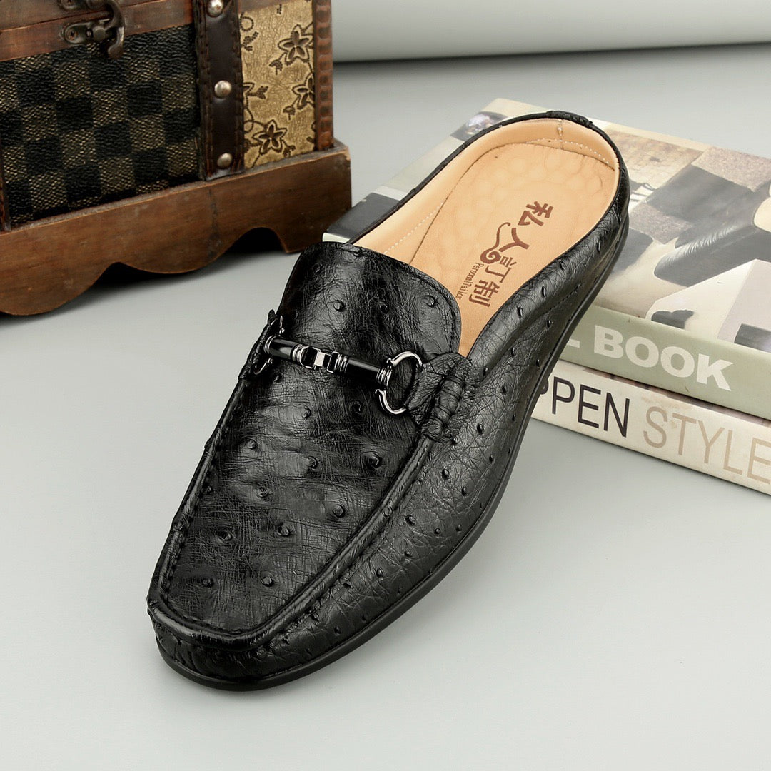 Ostrich Leather Slippers ,Men's Ostrich Leather Slippers
