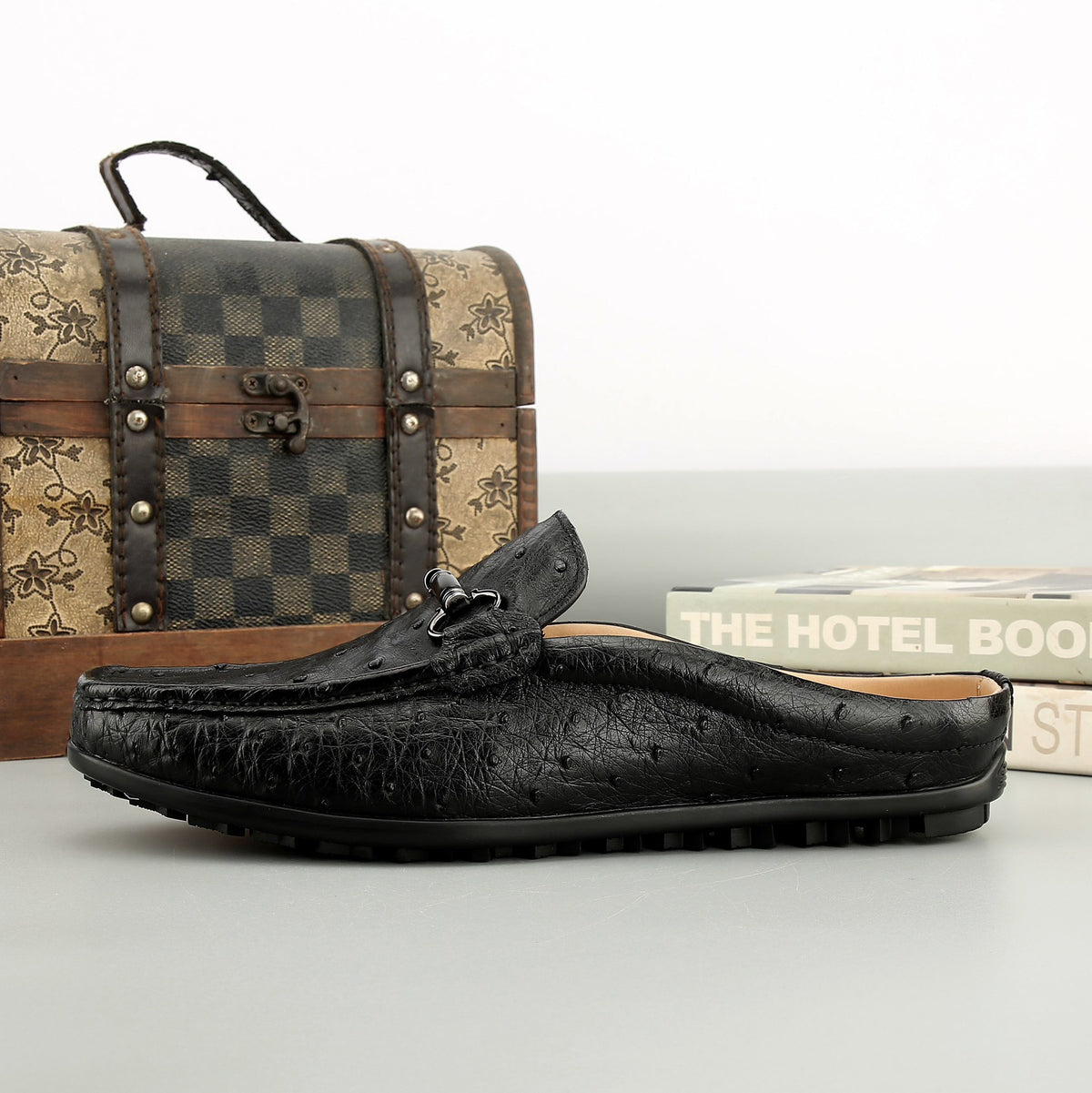 Ostrich Leather Slippers ,Men's Ostrich Leather Slippers