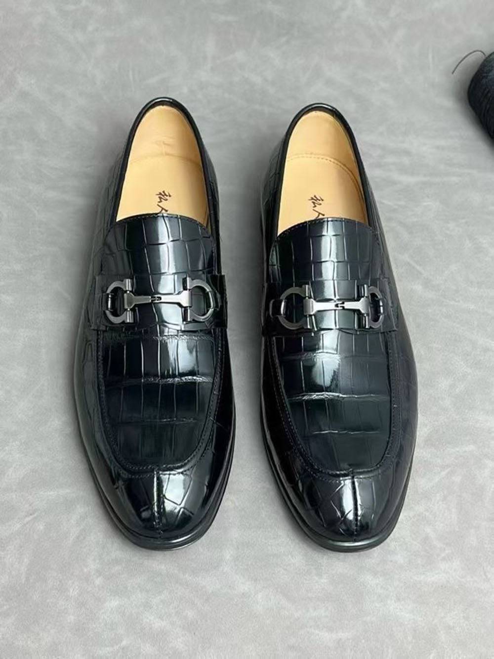 Crocodile Leather Shoes ,Crocodile Leather Men's Penny Loafer Dress Shoe Black