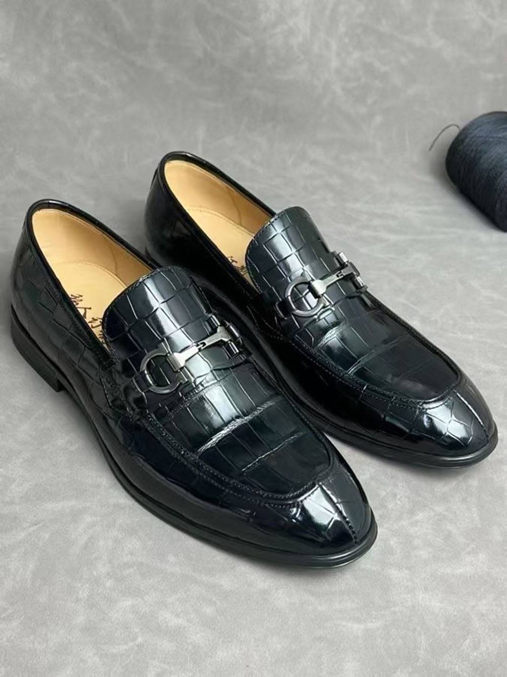 Crocodile Leather Shoes ,Crocodile Leather Men's Penny Loafer Dress Shoe Black