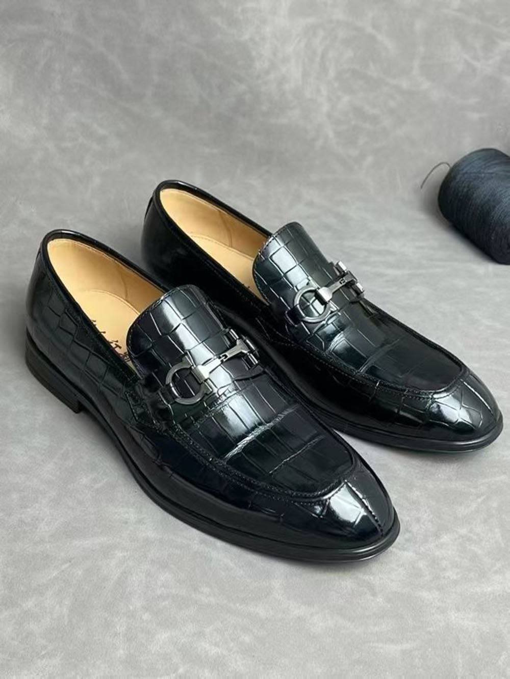 Crocodile Leather Shoes ,Crocodile Leather Men's Penny Loafer Dress Shoe Black